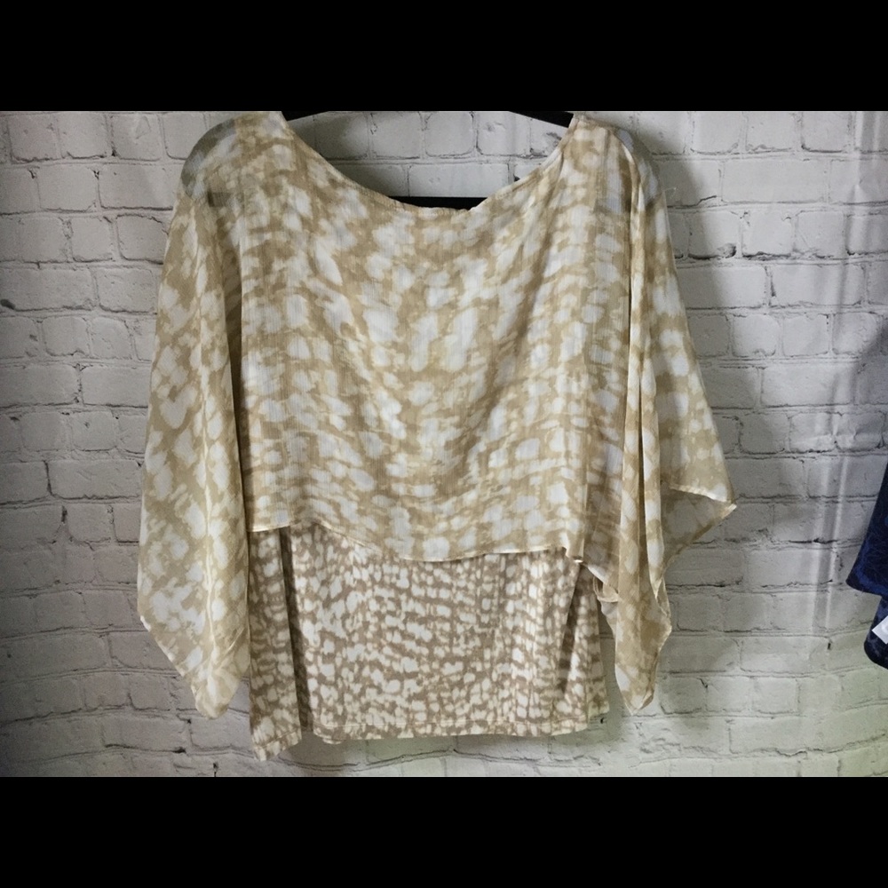 Ruby Rd. Neutral Two‑Fabric Blouse NWOT – Layered Look, Size L